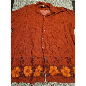 Morro Bay Hawaiian Shirt Mens XL Orange Floral‎ Viscose Camp Collar Short Sleeve